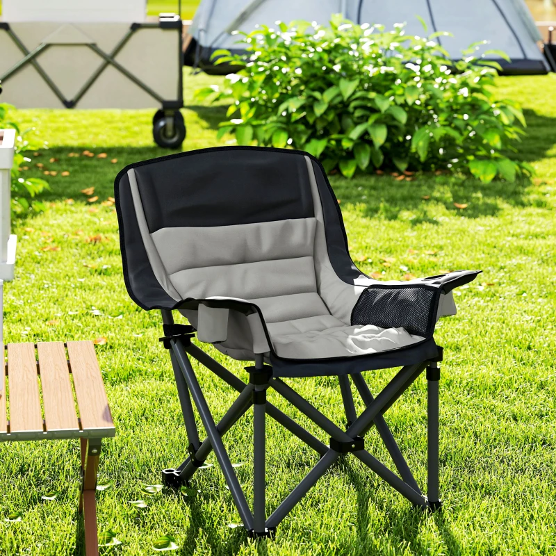 Outsunny Portable Padded Camping Chair, with Bag - Black/Grey