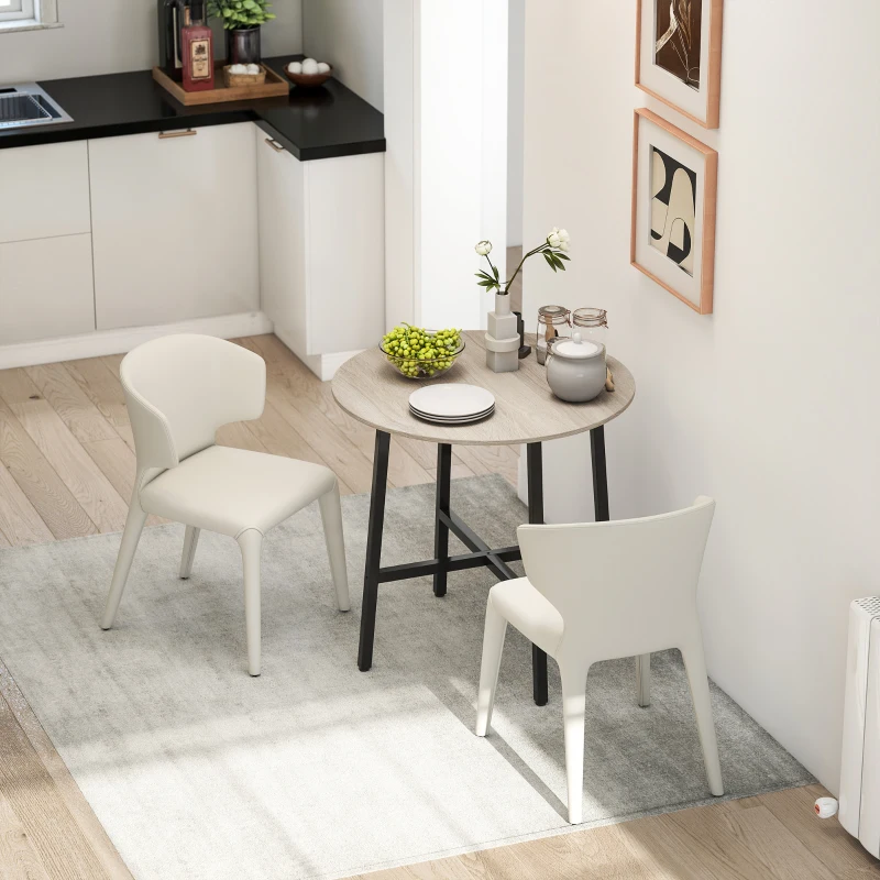 HOMCOM Table à manger ronde 80 cm pour 2 personne avec plateau aspect bois et piètement croisé en acier, bois naturel
