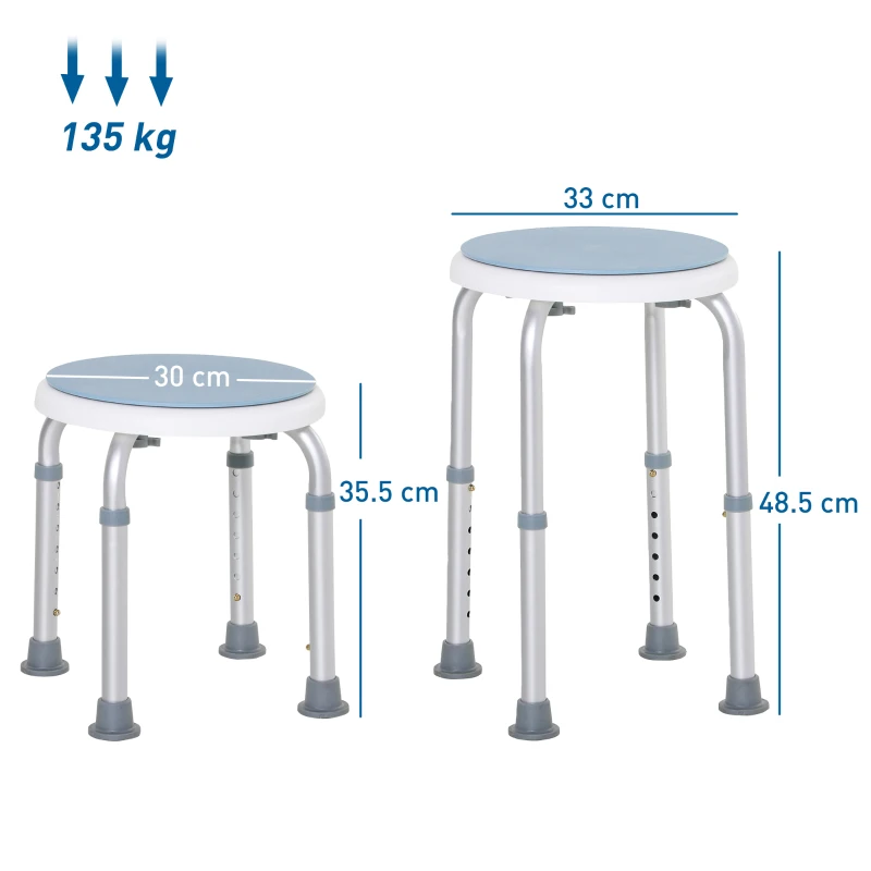 HOMCOM 360° Swivel Shower Chair, Height Adjustable Aluminium Shower Stool with Non-Slip Feet for Disabled, Elderly, Light Blue
