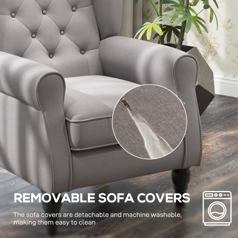 HOMCOM Accent Armchairs for Living Room, Fabric Tufted with Extra Wide Seat, Wooden Legs, Grey