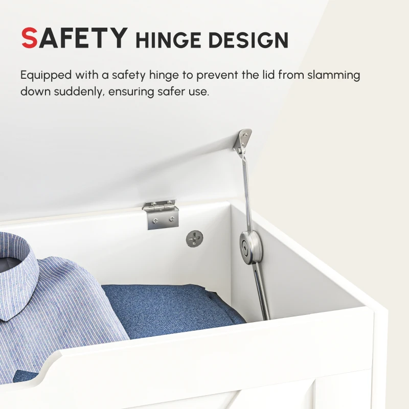 HOMCOM 100L Home Storage Box, with Safety Hinges - White Wood-Effect