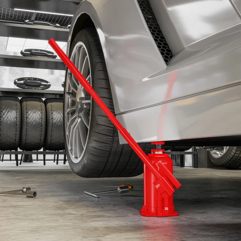 HOMCOM Cric bouteille hydraulique 12 T, cric hydraulique à bouteille gamme de levage 19-37 cm longue poignée et selle, rouge