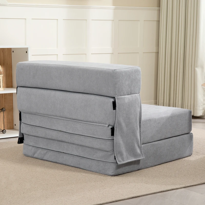 HOMCOM Bodensofa, Polstercouch, in Matratze umwandelbar, Schaumstoff, Kissen, Hellgrau(m-8)