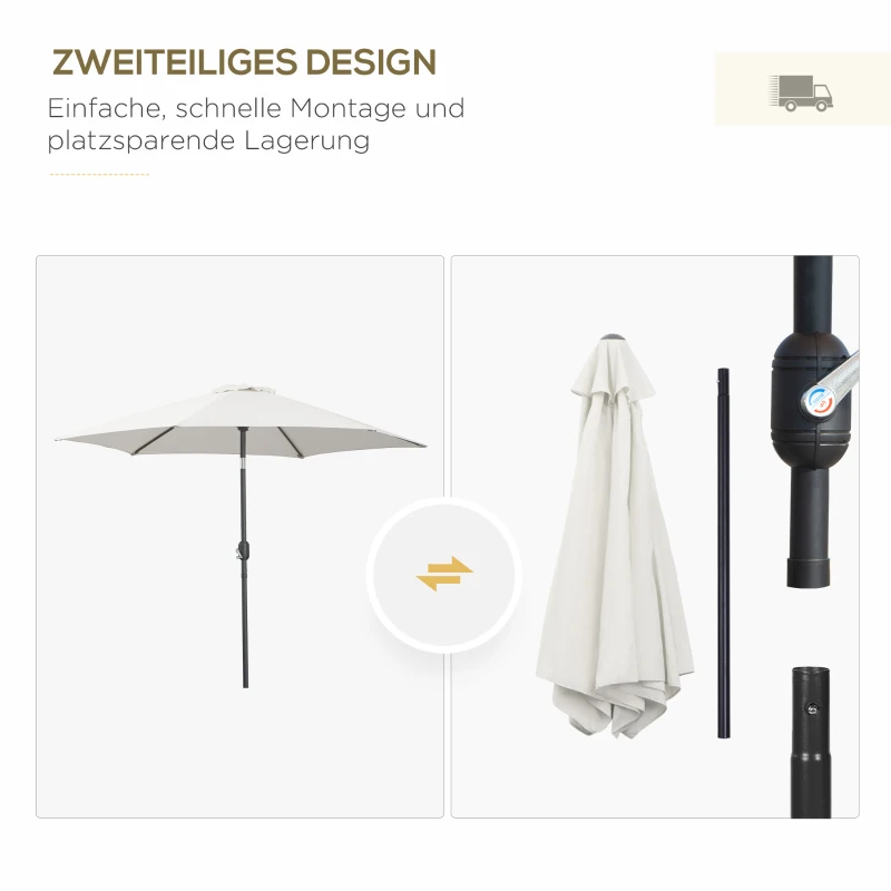 Outsunny Knickschirm Sonnenschirm Gartenschirm Marktschirm mit Handkurbel Alu 180/㎡ Polyester Beige ∅2,6 x 2,35 m