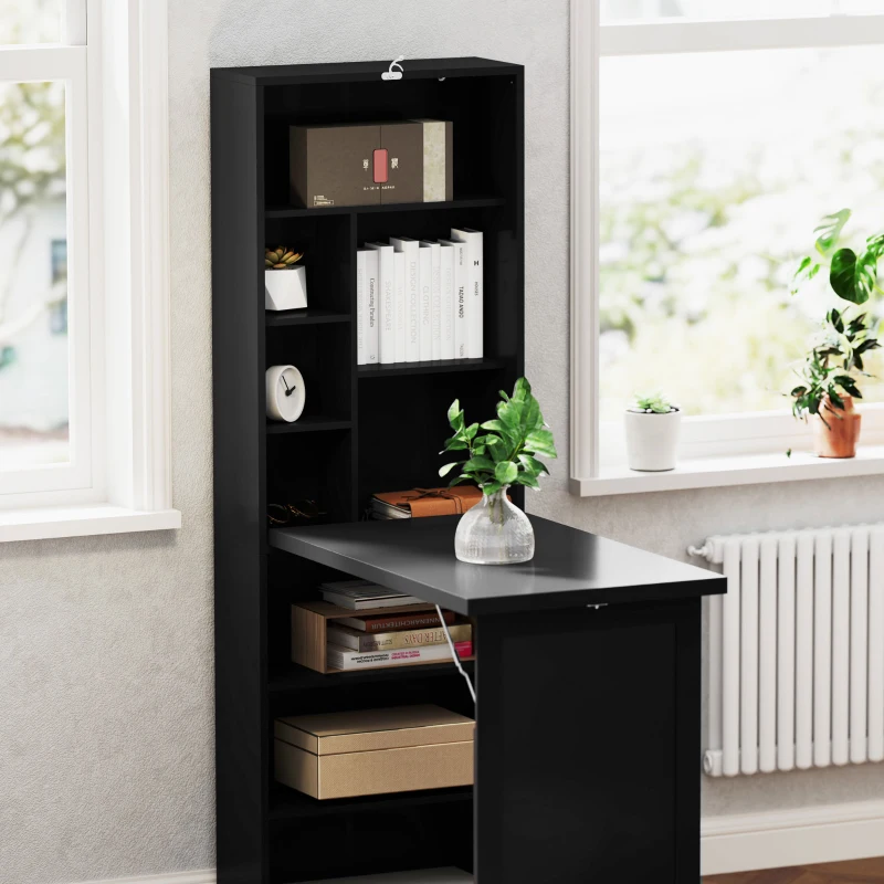 HOMCOM Moderner klappbarer Schreibtisch mit Regal und Tafel, aus Holz und Metall, 98x51x153 cm, Schwarz