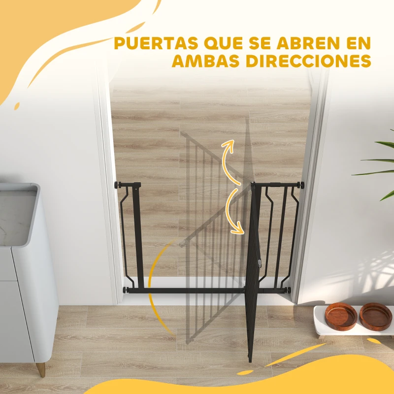 PawHut Barrera de Seguridad para Perros con 2 Extensiones Montaje a Presión Doble Bloqueo para Puerta Escalera 75-95 cm Negro