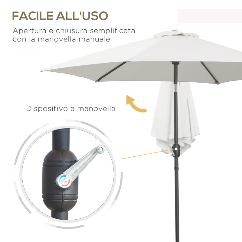Outsunny Ombrellone da Giardino 2.6x2.4 m con Manovella e Testa Inclinabile, in Alluminio e Poliestere Beige e Nero