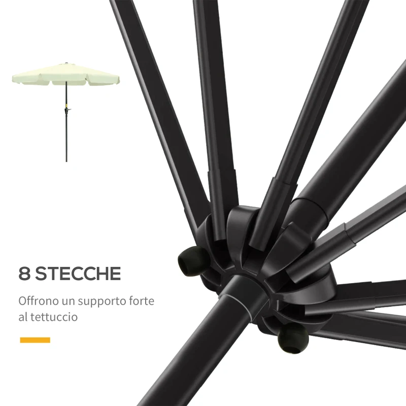 Outsunny Ombrellone da Giardino e Terrazza Ø2.7x2.5 m Rotondo con Testa Inclinabile e Resistente ai Raggi UV 50+, Beige