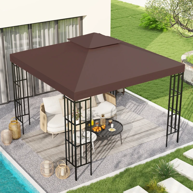 Outsunny 3x3 m Double-Tier Canopy Top Replacement-Coffee