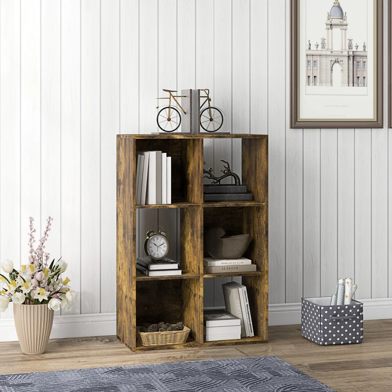 HOMCOM Libreria a Cubi con 6 Ripiani Portaoggetti in Legno dal Design Rustico, 61.5x29.5x91.5 cm, Marrone