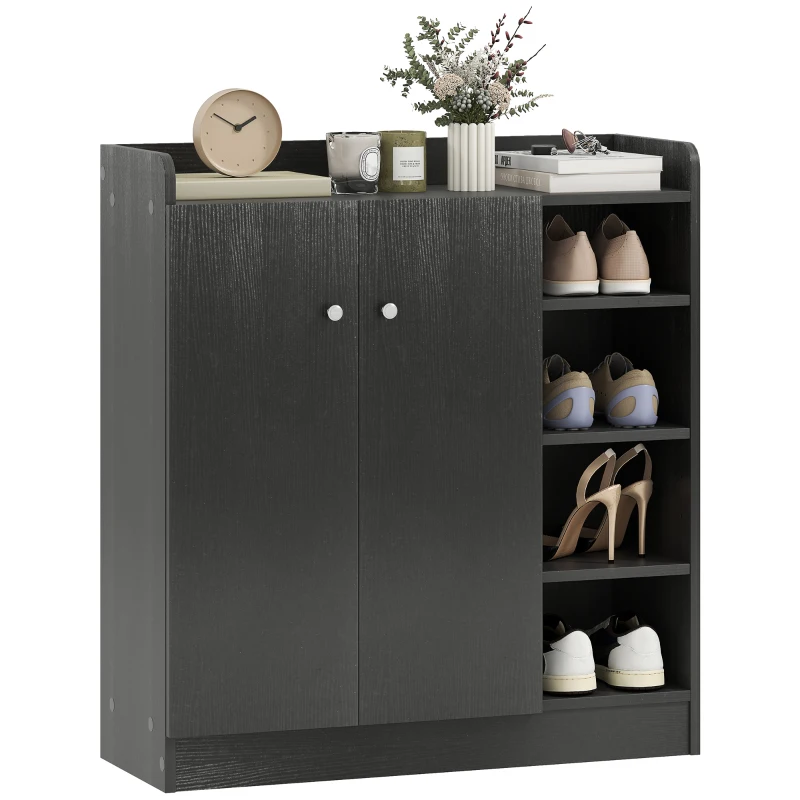 HOMCOM Mueble Zapatero de 2 Puertas Zapatero Estrecho con Estantes Ajustables para 12 Pares de Zapatos 83x30x90 cm Negro
