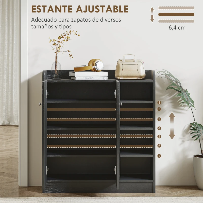HOMCOM Mueble Zapatero de 2 Puertas Zapatero Estrecho con Estantes Ajustables para 12 Pares de Zapatos 83x30x90 cm Negro