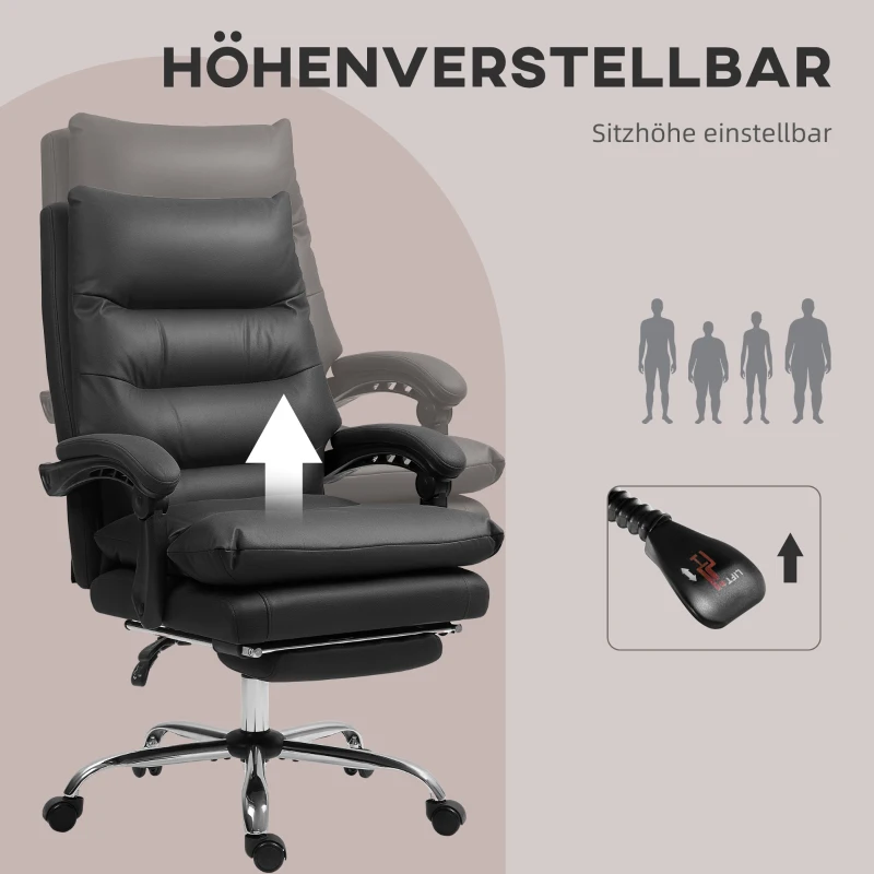 Vinsetto Massage Bureaustoel met Verwarming, Verstelbaar en Kantelbaar, Kunstleer, 65x72x109-117cm, Zwart(m-5)