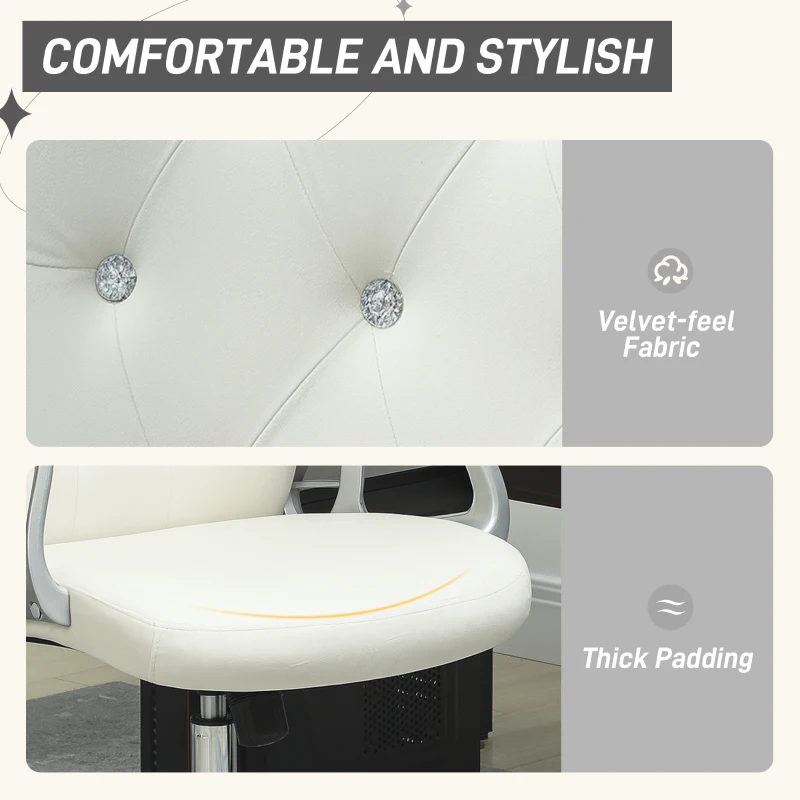 Vinsetto Velvet-Feel Work Chair, with Diamante Back - Cream