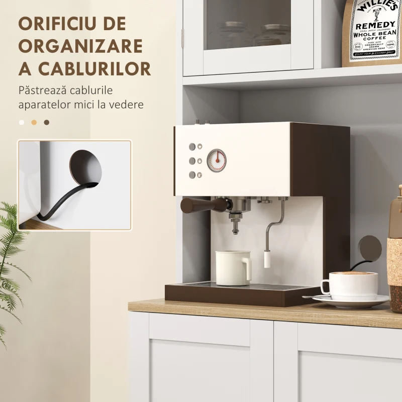 HOMCOM Dulap de Bucătărie pentru Cuptor cu Microunde cu Rafturi Deschise și Dulap cu Suport pentru Condimente, 60x35x169 cm, Alb