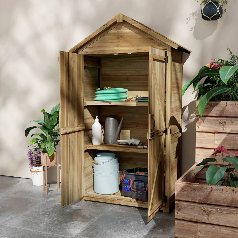 Outsunny Tuinhuis Tuinschuur Tuinkast, weerbestendig, vintage design, 102 cm x 54 cm x 177 cm, Natuur(m-10)