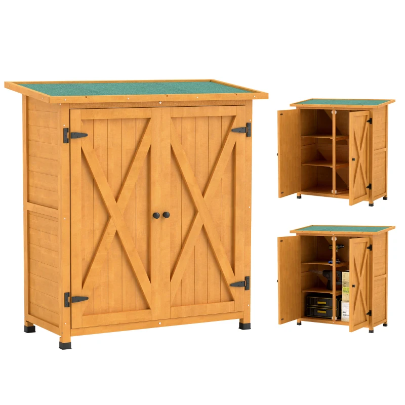 Outsunny Armadietto da Giardino, Capanno degli Attrezzi in Legno, Resistente alle Intemperie con 2 Porte Tetto in Asfalto 110 x 55 x 117 cm, Giallo