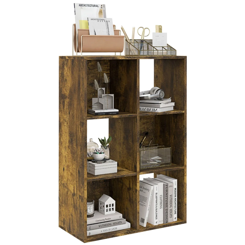 HOMCOM Libreria a Cubi con 6 Ripiani Portaoggetti in Legno dal Design Rustico, 61.5x29.5x91.5 cm, Marrone