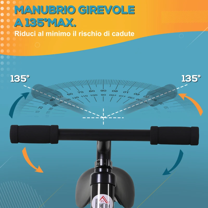 HOMCOM Bici Senza Pedali per Bambini da 2-5 Anni con Sellino Regolabile, Ruote Ausiliarie e Pedali, Nero
