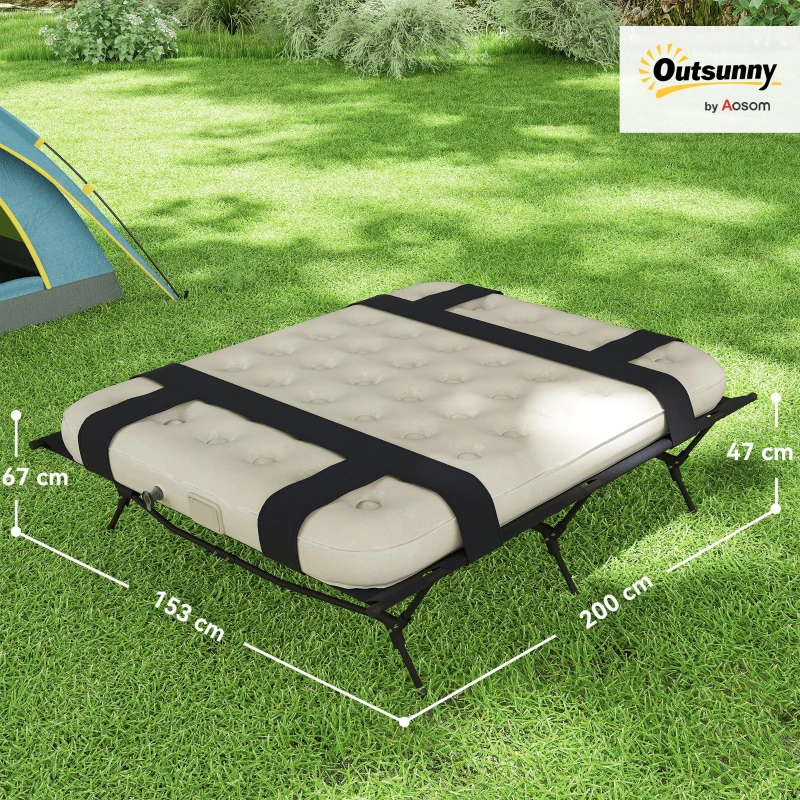 Outsunny Feldbett Campingbett mit Luftmatratze Pumpe 200 x 153 cm belastbar bis 200 kg Schwarz+Khaki