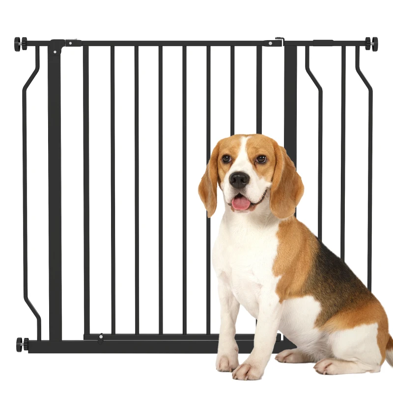 PawHut Barrera de Seguridad para Perros con 2 Extensiones Montaje a Presión Doble Bloqueo para Puerta Escalera 75-95 cm Negro