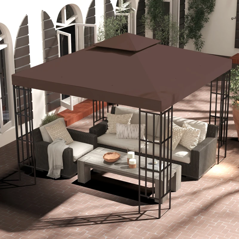 Outsunny 3x3 m Double-Tier Canopy Top Replacement-Coffee