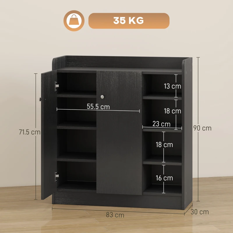 HOMCOM Shoe Storage Cabinet with Adjustable Shelves - Black
