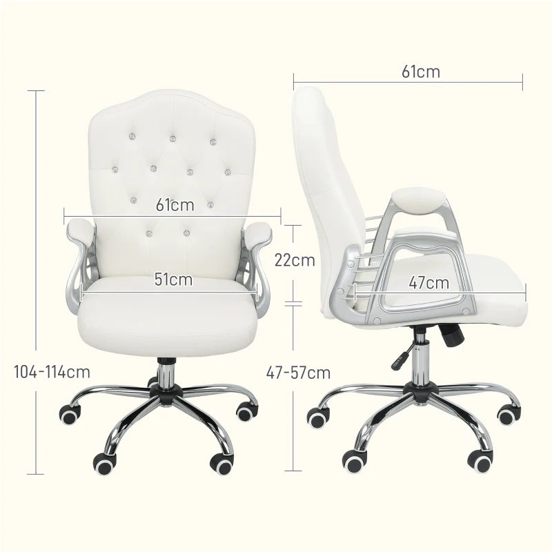 Vinsetto Velvet-Feel Work Chair, with Diamante Back - Cream