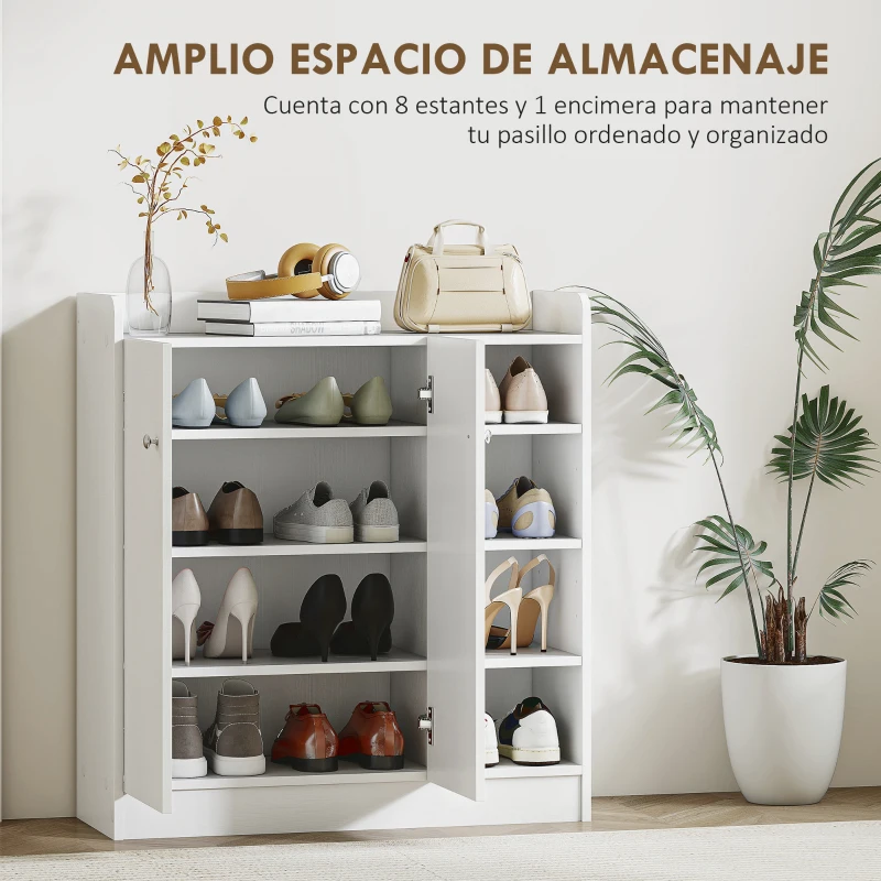 HOMCOM Mueble Zapatero de 2 Puertas Zapatero Estrecho con Estantes Ajustables para 12 Pares de Zapatos para Pasillo Entrada 83x30x90 cm Blanco
