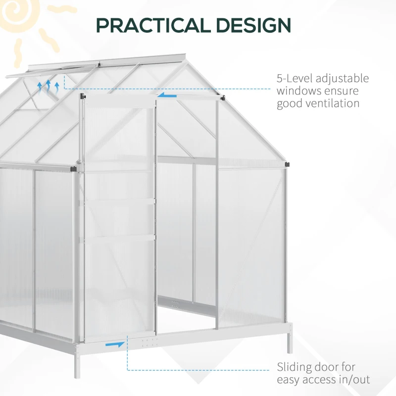 Outsunny 190 x 253 cm Walk-In Polycarbonate Greenhouse - Silver-Tone