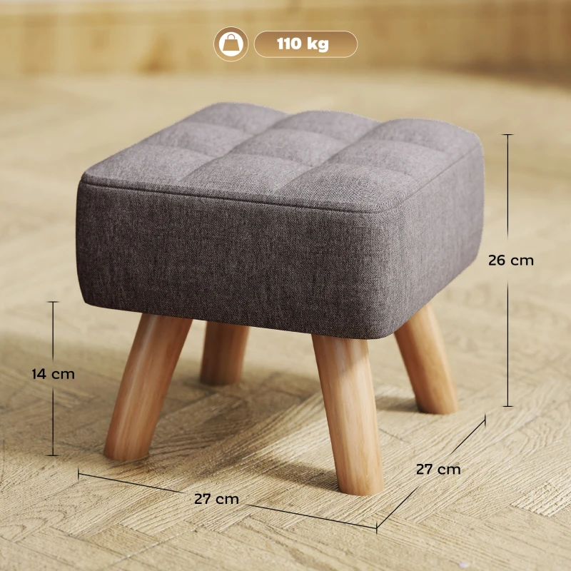 HOMCOM Fußhocker mit Polsterung, Leinenoptik, Holzbeine, bis 110 kg belastbar, Grau(m-3)