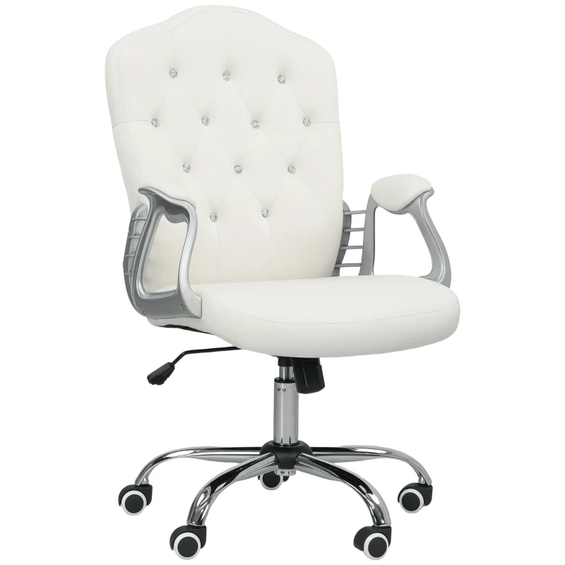 Vinsetto Velvet-Feel Work Chair, with Diamante Back - Cream