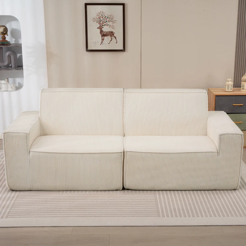 HOMCOM Canapé 3 places en velours côtelé 230 cm, canapé moderne, pas de montage nécessaire, beige