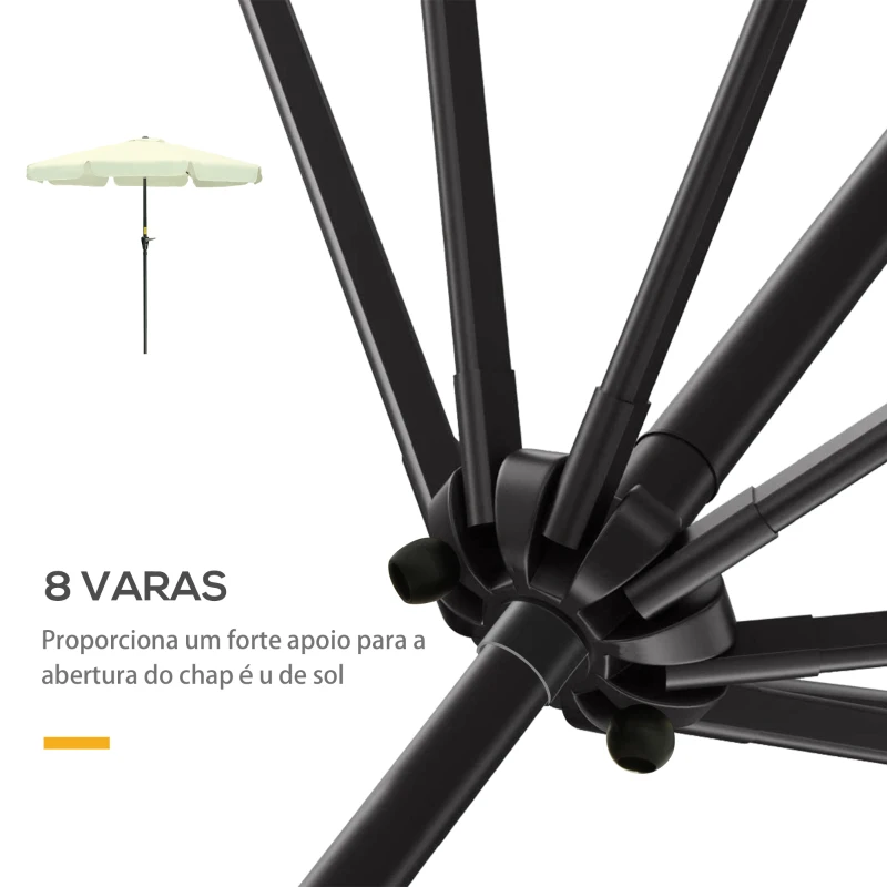 Outsunny Chapéu de Sol de Jardim Ø266x250 cm Proteção UV50+ Chapéu de Sol de Alumínio Inclinável com Teto de Ventilação Manivela para Terraço Varanda Exterior Bege