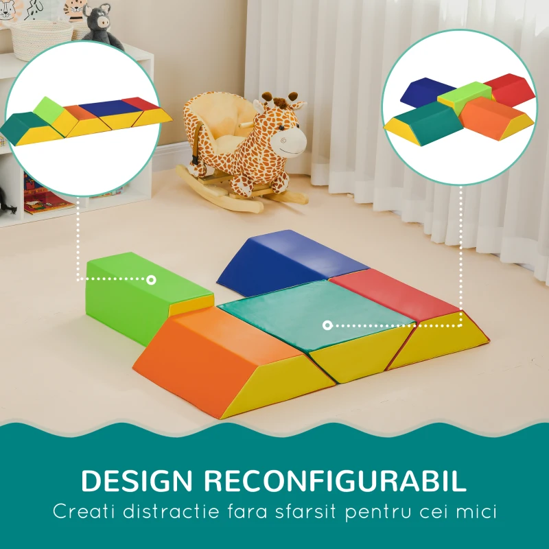 HOMCOM Set de Construcții Moi pentru Copii 1-3 Ani cu 5 Blocuri, 48.3x19.1x48.3 cm, Multicolor