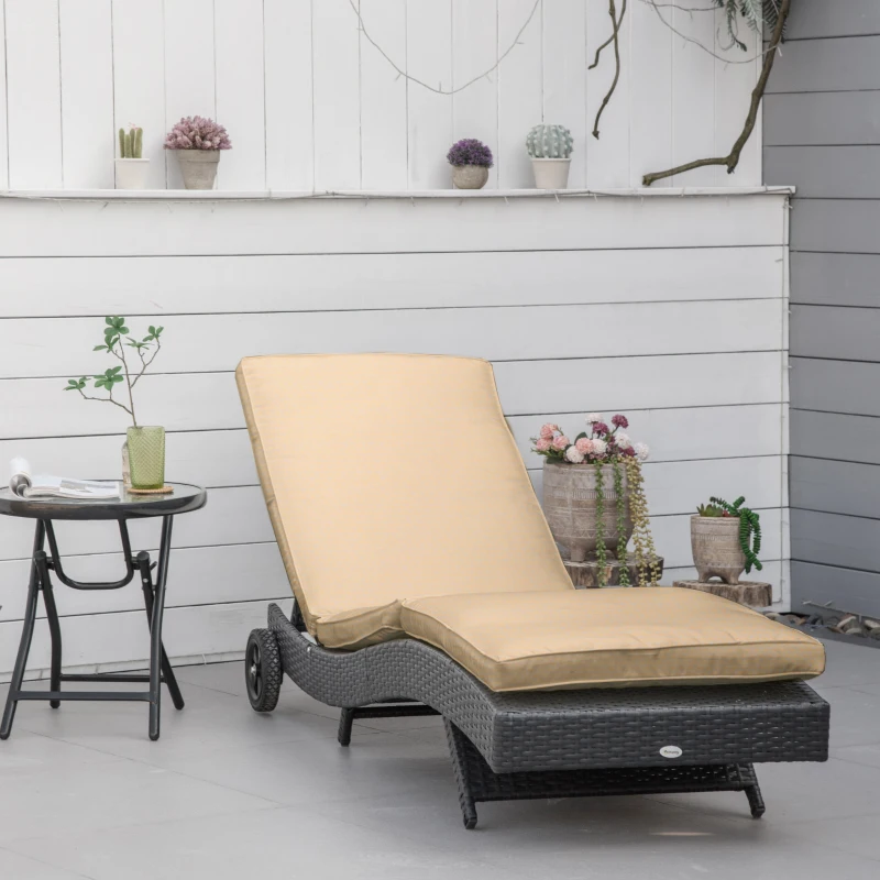 Outsunny Tumbona de Jardín en Forma de S con 2 Ruedas Respaldo Ajustable en 5 Posiciones y Cojín Extraíble 207x70x70 cm Negro