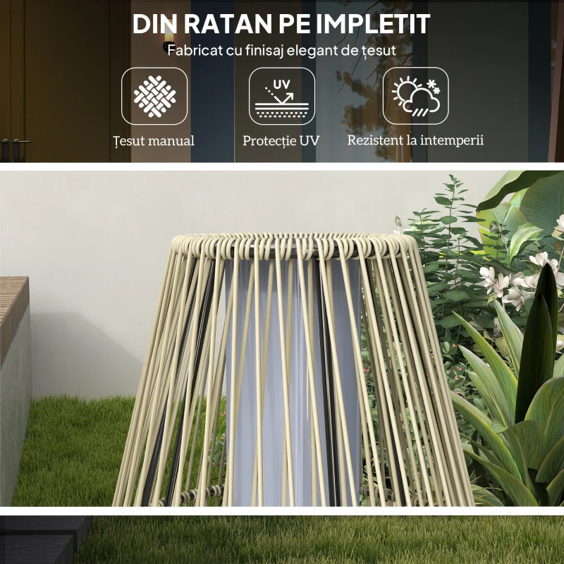 Outsunny Lampă Solară de Grădină cu Iluminare LED din Rattan, Gri