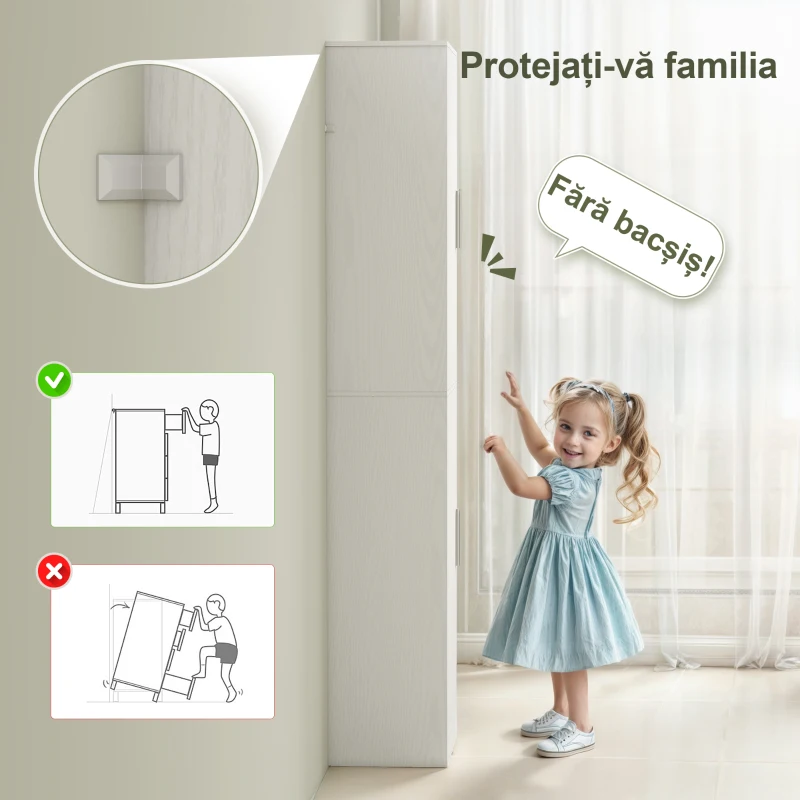 HOMCOM Coloană de Baie cu 2 Dulapuri și 6 Rafturi Reglabile, Alb