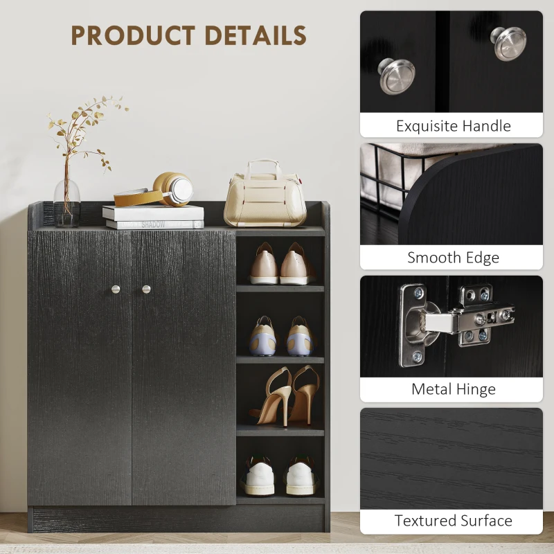 HOMCOM Shoe Storage Cabinet with Adjustable Shelves - Black