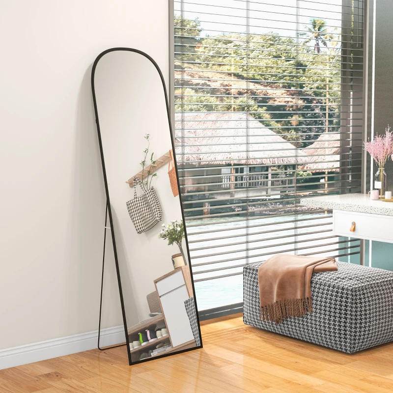 HOMCOM Staande spiegel, Ganzkörperspiegel, modern design, 50 cm x 1,5 cm x 161,5 cm, Zwart