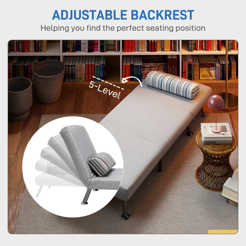 HOMCOM Single Sofa Bed, 1 Person Sleeper Foldable Lounge with Pillow, Light Grey