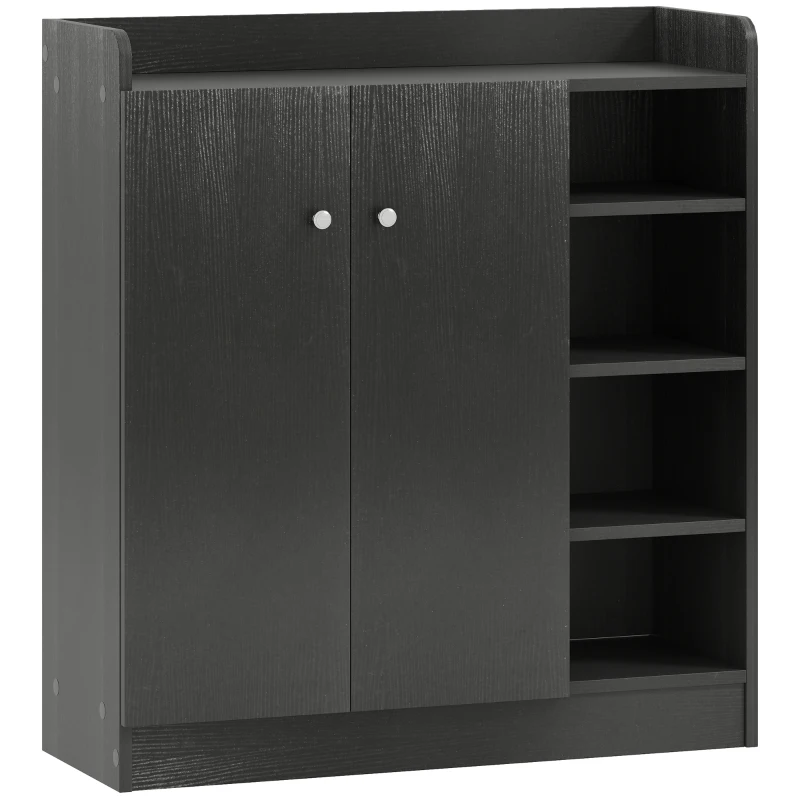 HOMCOM Meuble de rangement à chaussures pour entrée 12 paires - armoire à chaussures avec 4 compartiments ouverts et placard double porte - étagère réglable - 83L x 30l x 90H cm - noir