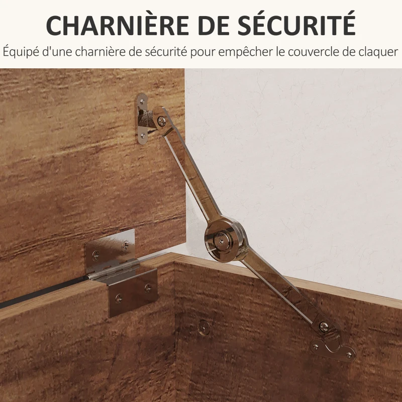 HOMCOM Coffre de rangement, banc de rangement avec couvercle rabattable et charnières de sécurité, 100 x 40 x 40 cm, marron