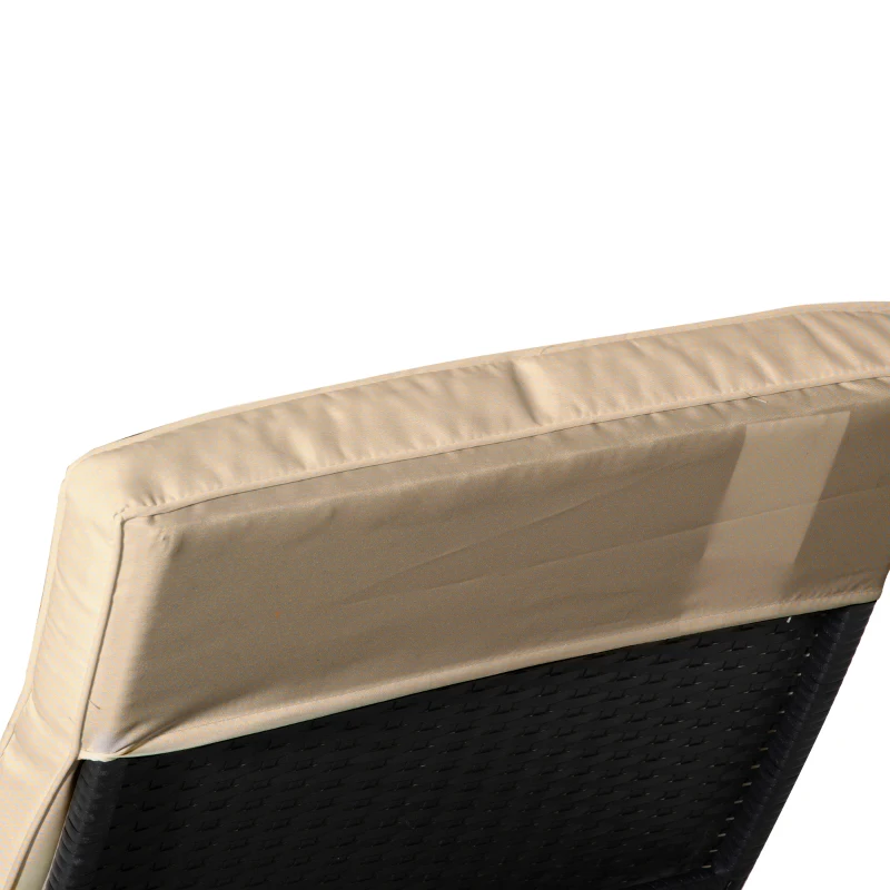 Outsunny Bain de soleil transat grand confort - dossier inclinable 5 positions roulettes - matelas déhoussable inclus - résine tressée noire et beige