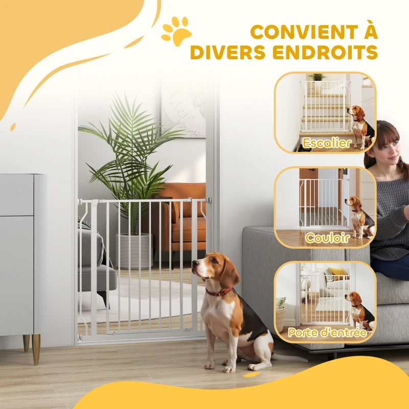PawHut Barrière de sécurité barrière pour animal domestique longueur réglable dim. 75-85L x 76H cm blanc