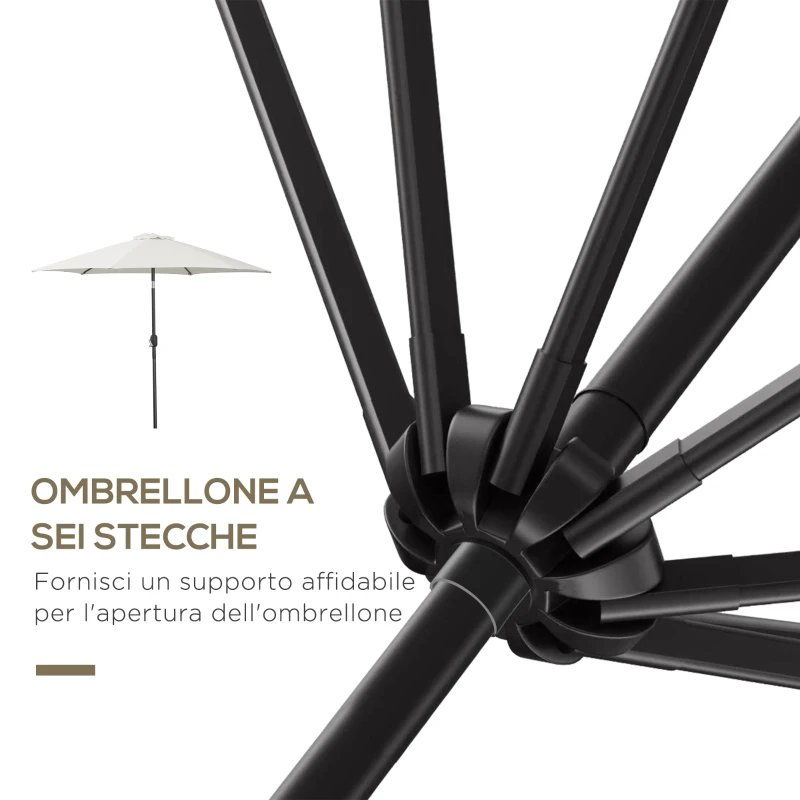 Outsunny Ombrellone da Giardino 2.6x2.4 m con Manovella e Testa Inclinabile, in Alluminio e Poliestere Beige e Nero