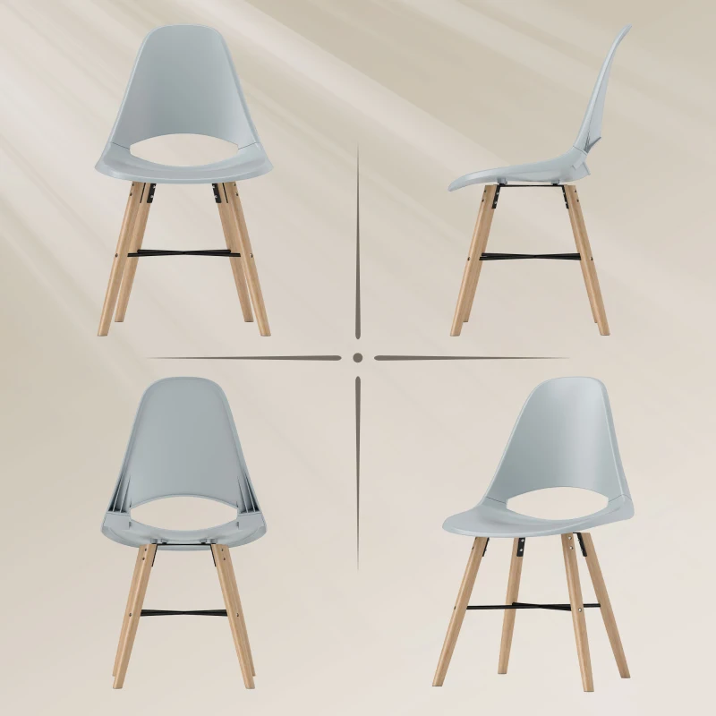 HOMCOM Set 2 Scaune de Bucătărie din Plastic și Lemn, Stil Nordic, Gri