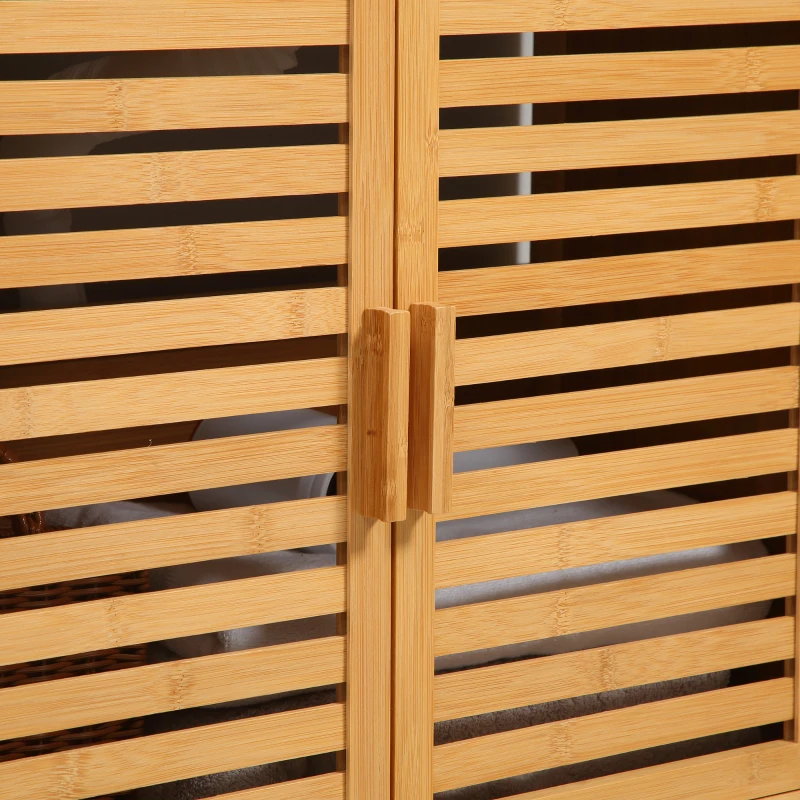 kleankin Meuble sous lavabo salle de bain en bambou meuble sous vasque 2 portes 66 x 29 x 61,5 cm
