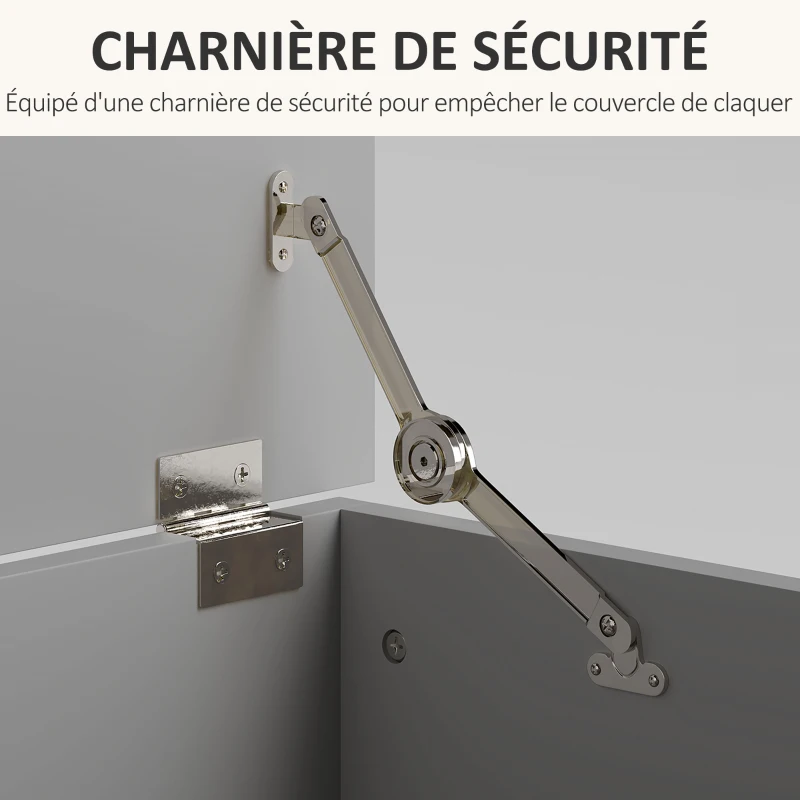 HOMCOM Coffre de rangement, banc de rangement avec couvercle rabattable et charnières de sécurité, 100 x 40 x 40 cm, gris