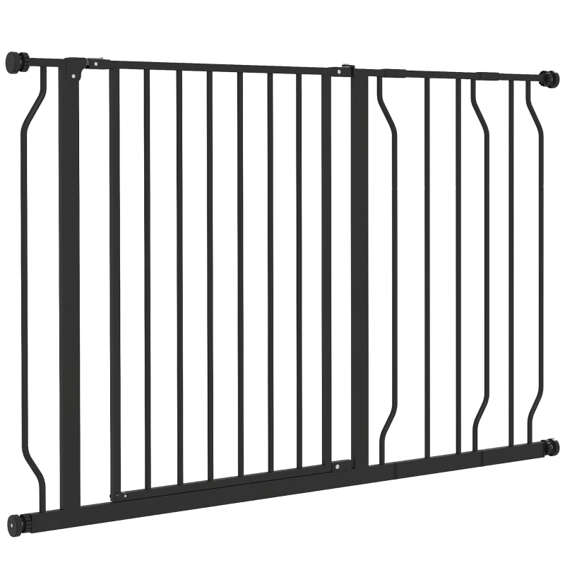 PawHut Wide Dog Safety Gate, with Door Pressure, for Doorways, Hallways, Staircases - Black